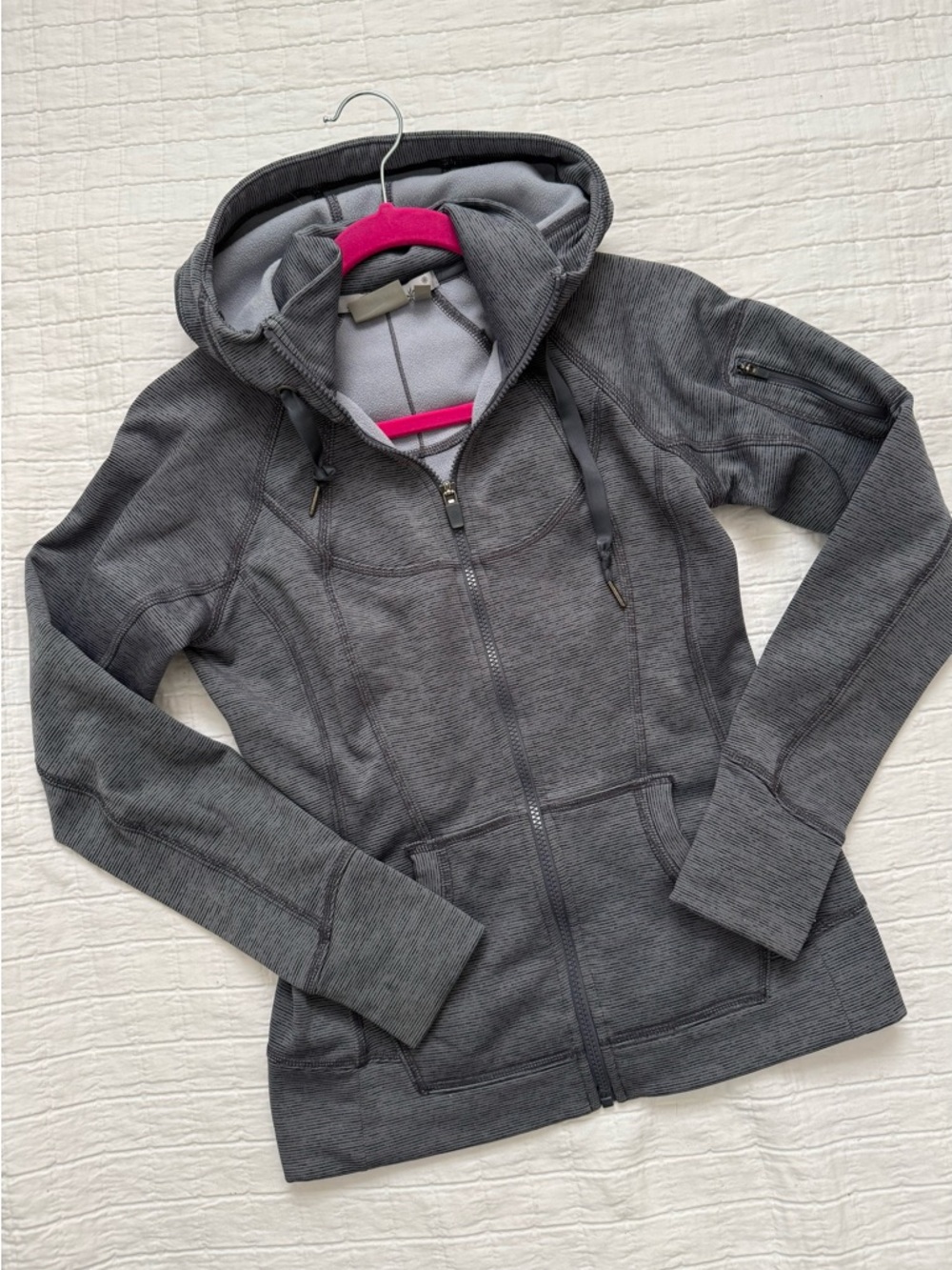 Athleta Striped Zip Up Hoodie XS Charcoal Gray | Thumbholes Athletic Jacket